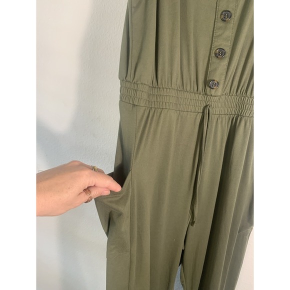 (E-193)For Justify Women’s Olive Green Jumpsuit XL Sleeveless Button Front Draws - Picture 6 of 7
